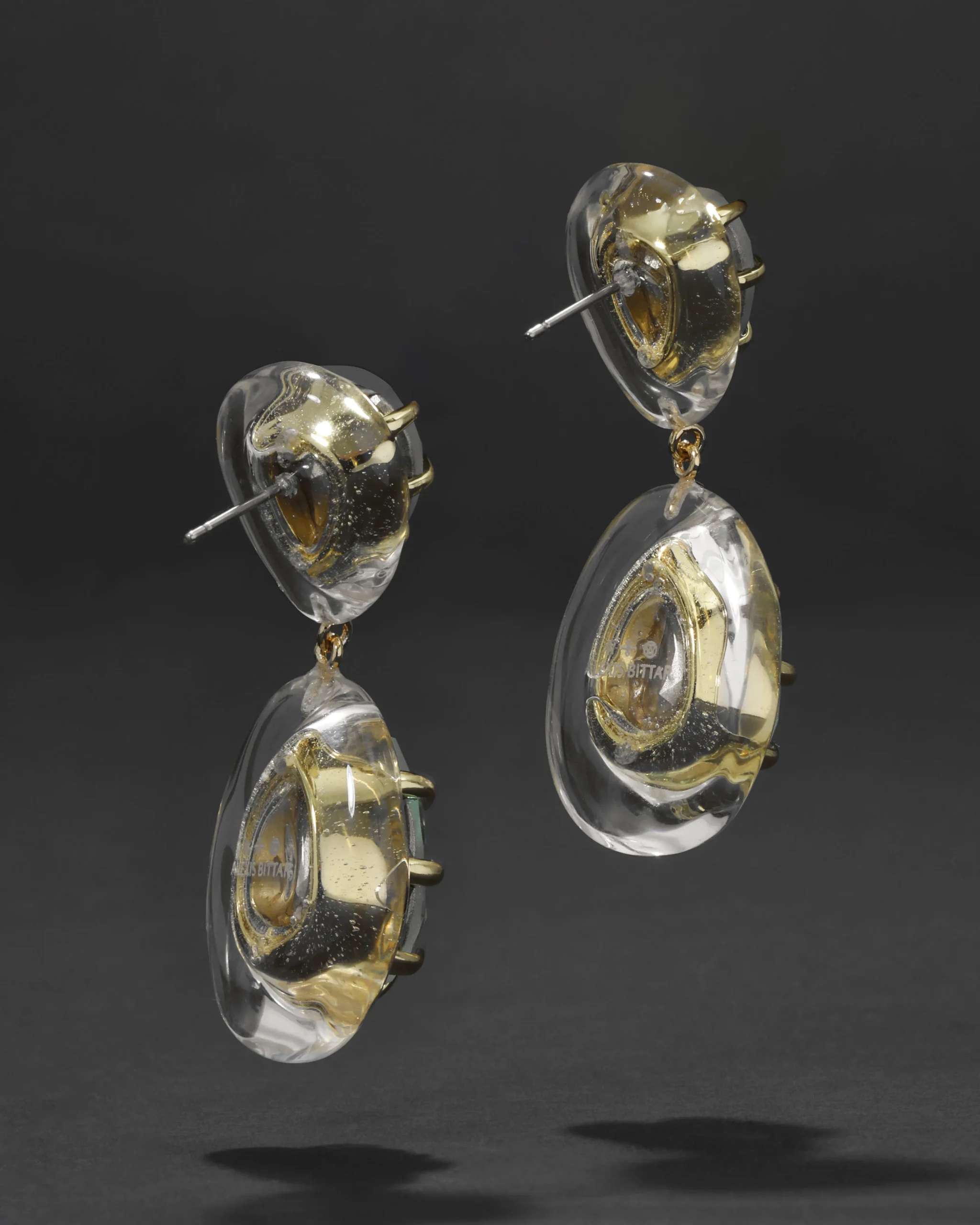 Bonbon Crystal Lucite Teardrop Post Earring- Clear + Basil Crystal