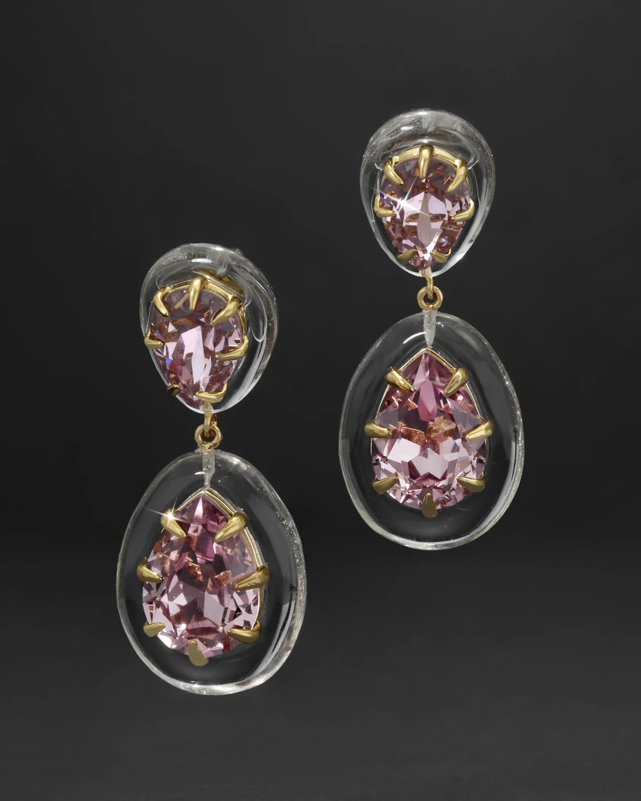 Bonbon Crystal Lucite Teardrop Post Earring- Clear + Petal Crystal