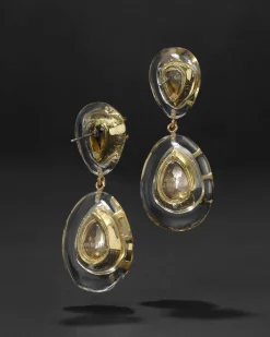 Bonbon Crystal Lucite Teardrop Post Earring- Clear + Petal Crystal