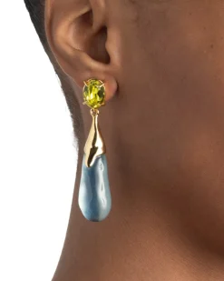 Bonbon Crystal Small Teardrop Earring- Metallic Sky
