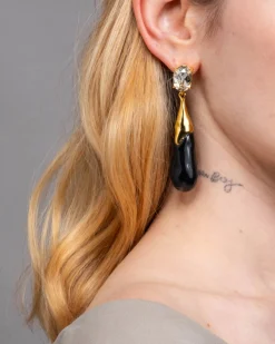 Bonbon Crystal Small Teardrop Earring- Onyx