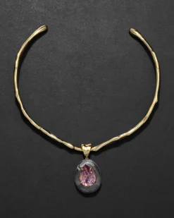 Bonbon Crystal Teardrop Lucite Collar Necklace- Clear + Petal Crystal