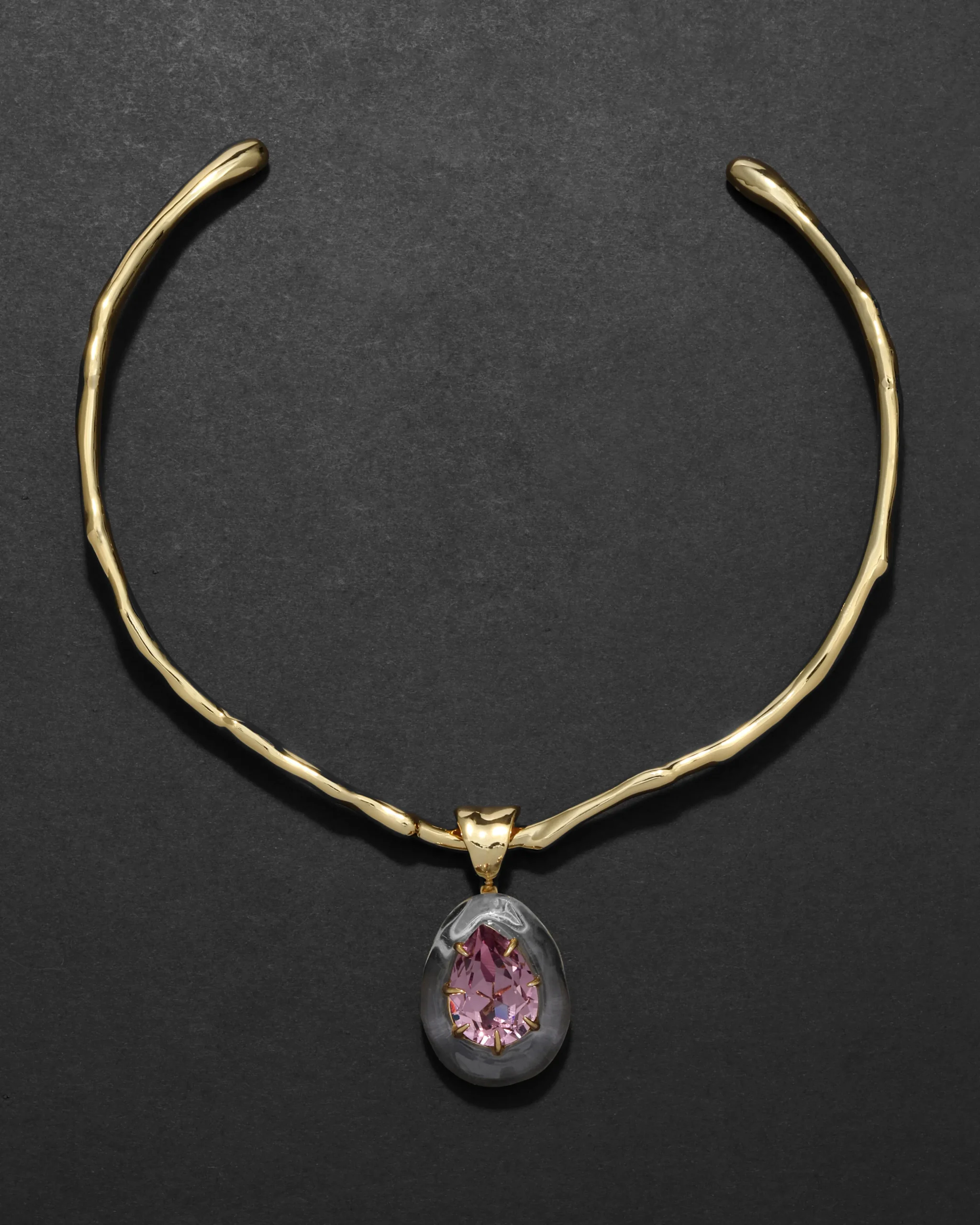Bonbon Crystal Teardrop Lucite Collar Necklace- Clear + Petal Crystal
