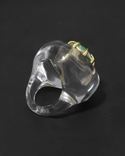 Bonbon Crystal Teardrop Lucite Ring- Clear + Basil Crystal