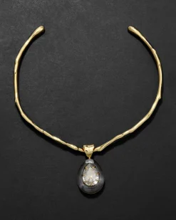 Bonbon Crystal Teardrop Lucite Collar Necklace- Clear