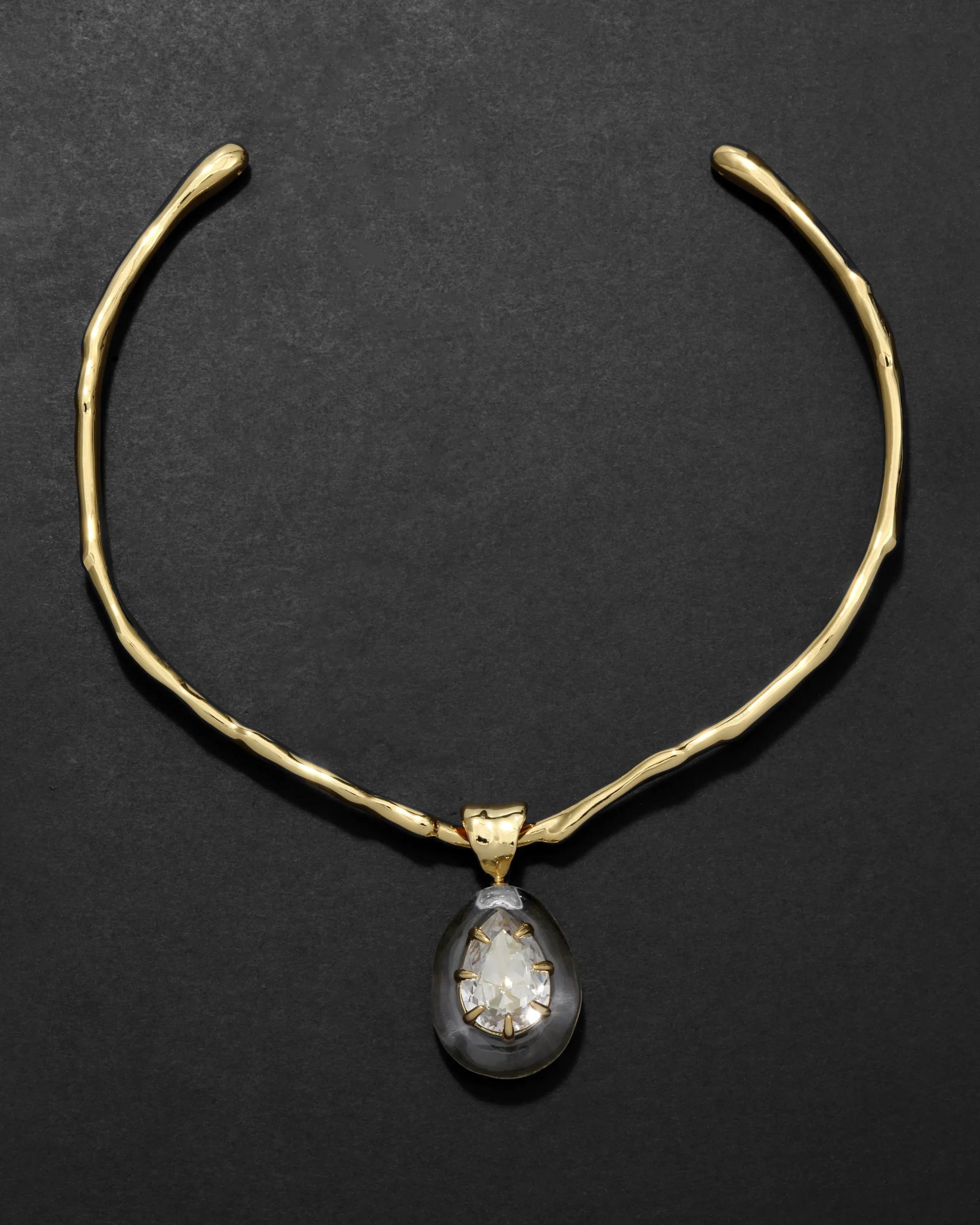 Bonbon Crystal Teardrop Lucite Collar Necklace- Clear