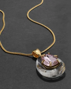 Bonbon Crystal Teardrop Lucite Pendant Necklace- Clear + Petal Crystal