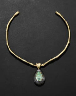 Bonbon Crystal Teardrop Lucite Collar Necklace- Clear + Basil Crystal