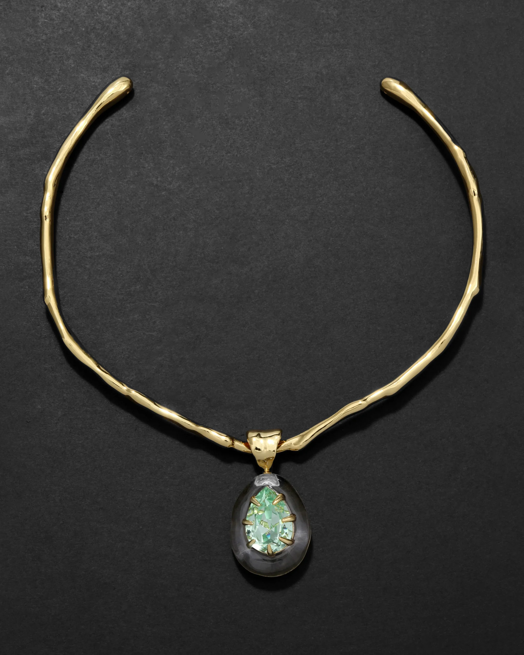Bonbon Crystal Teardrop Lucite Collar Necklace- Clear + Basil Crystal