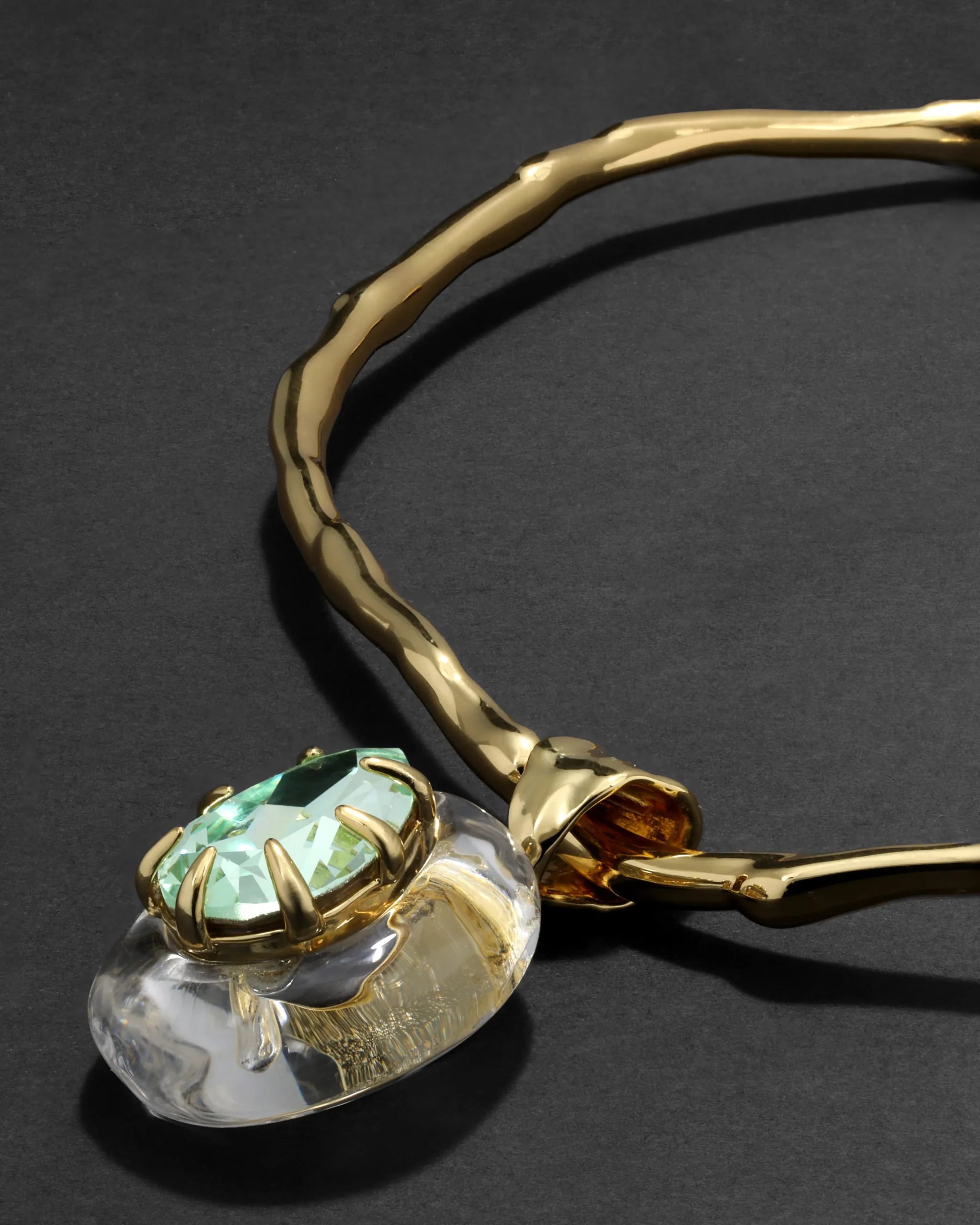 Bonbon Crystal Teardrop Lucite Collar Necklace- Clear + Basil Crystal
