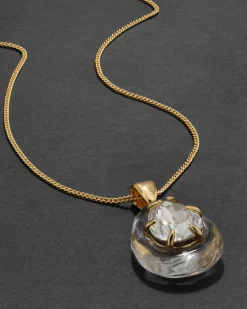 Bonbon Crystal Teardrop Lucite Pendant Necklace- Clear