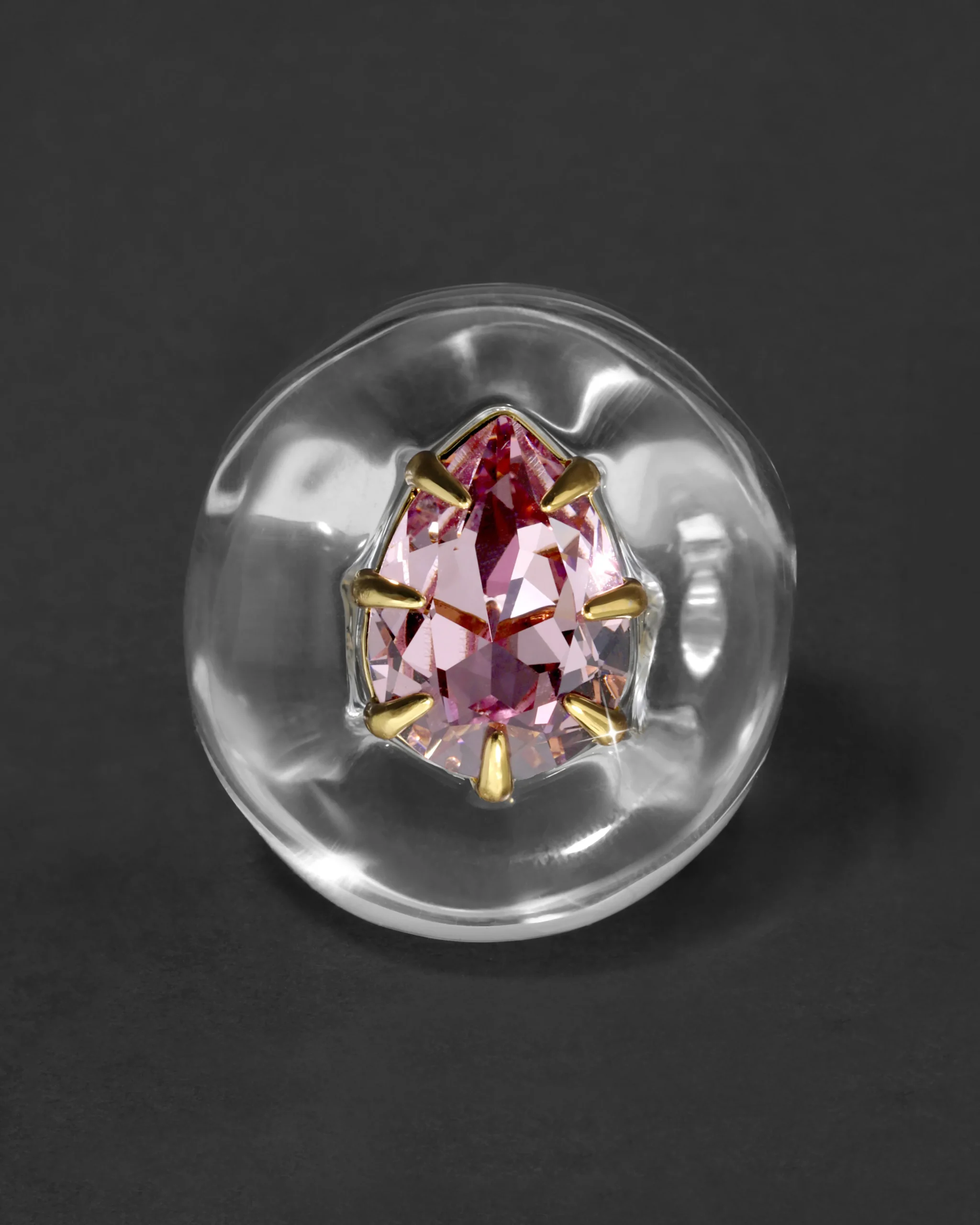 Bonbon Crystal Teardrop Lucite Ring- Clear + Petal Crystal
