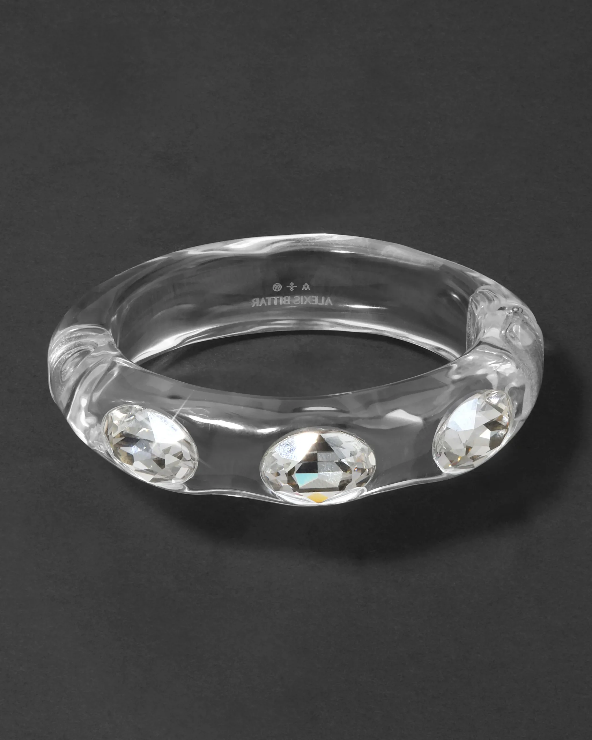 Bonbon Large Crystal Studded Lucite Hinge Bracelet- Clear