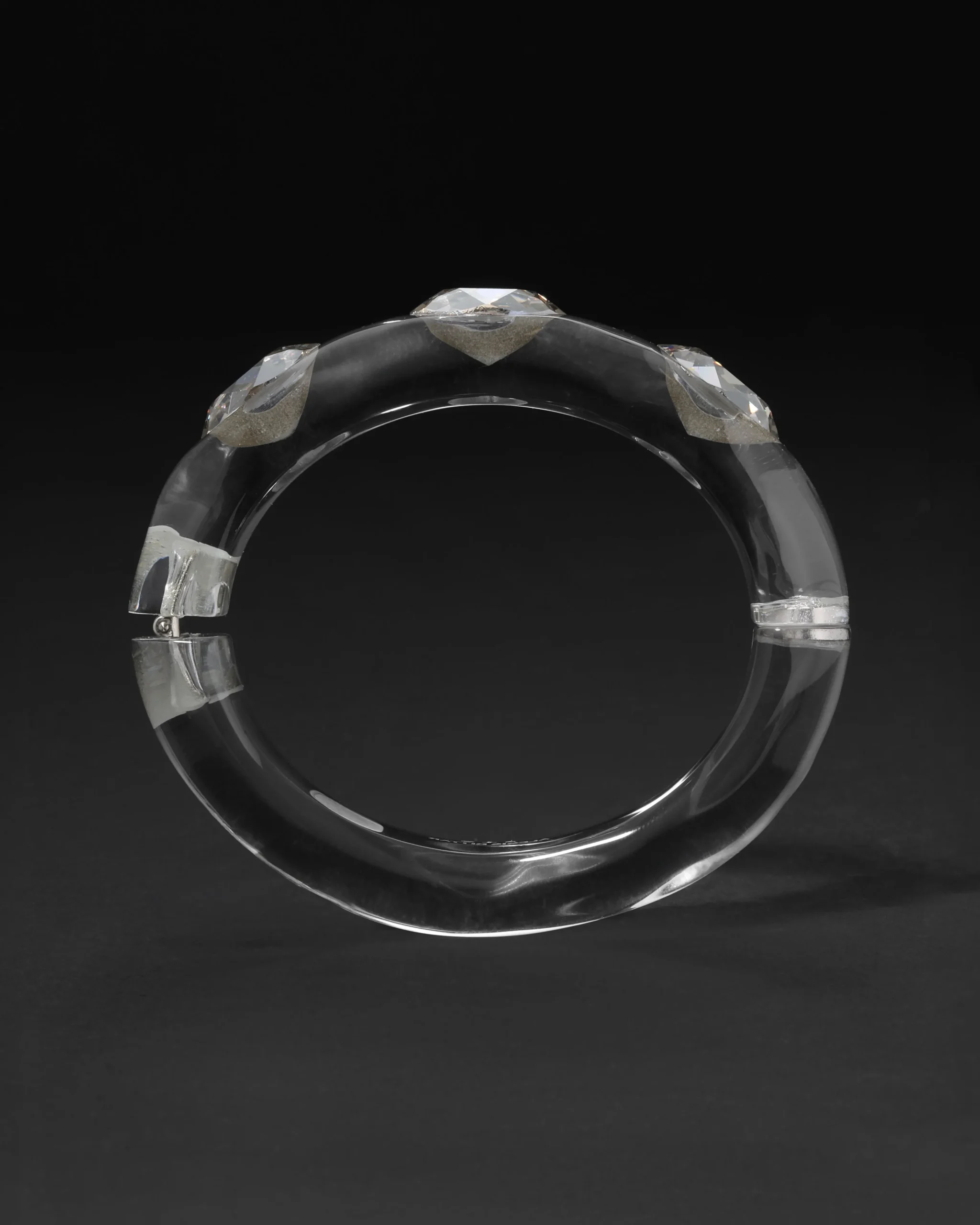 Bonbon Large Crystal Studded Lucite Hinge Bracelet- Clear