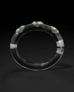 Bonbon Large Crystal Studded Lucite Hinge Bracelet- Clear + Basil Crystal
