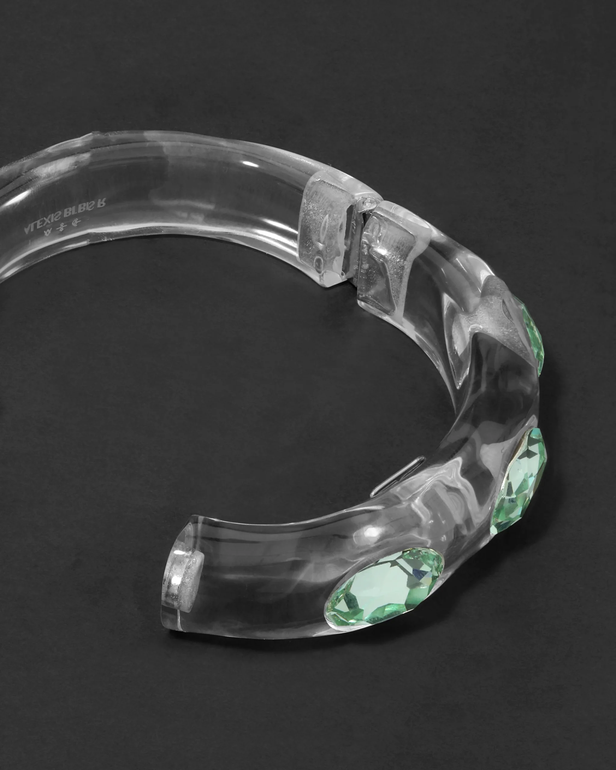 Bonbon Large Crystal Studded Lucite Hinge Bracelet- Clear + Basil Crystal