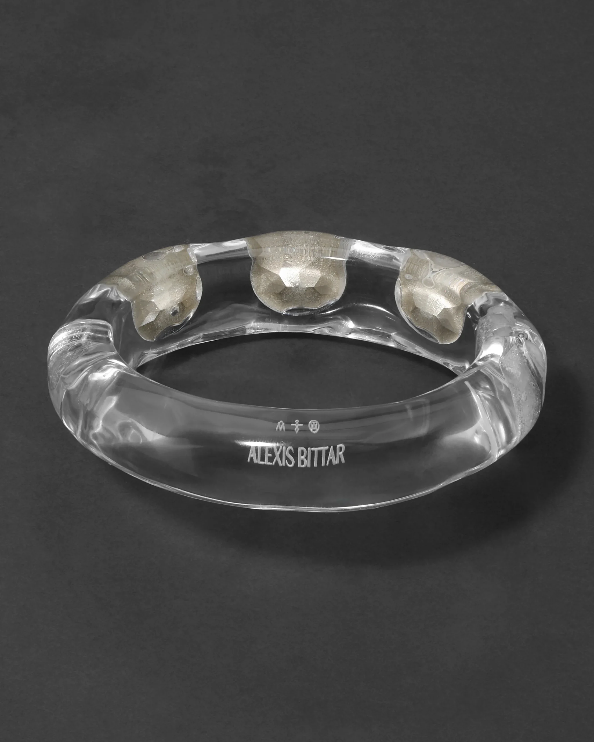 Bonbon Large Crystal Studded Lucite Hinge Bracelet- Clear + Petal Crystal