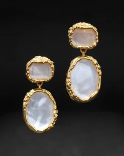 Brut Gold Bezel Drop Clip Earring- White Mother of Pearl