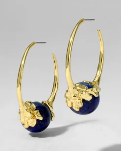 Brut Gold Capped Lapis Hoop Earring