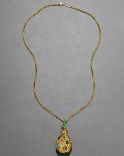 Brut Gold Jewel Studded Pear Pendant Necklace