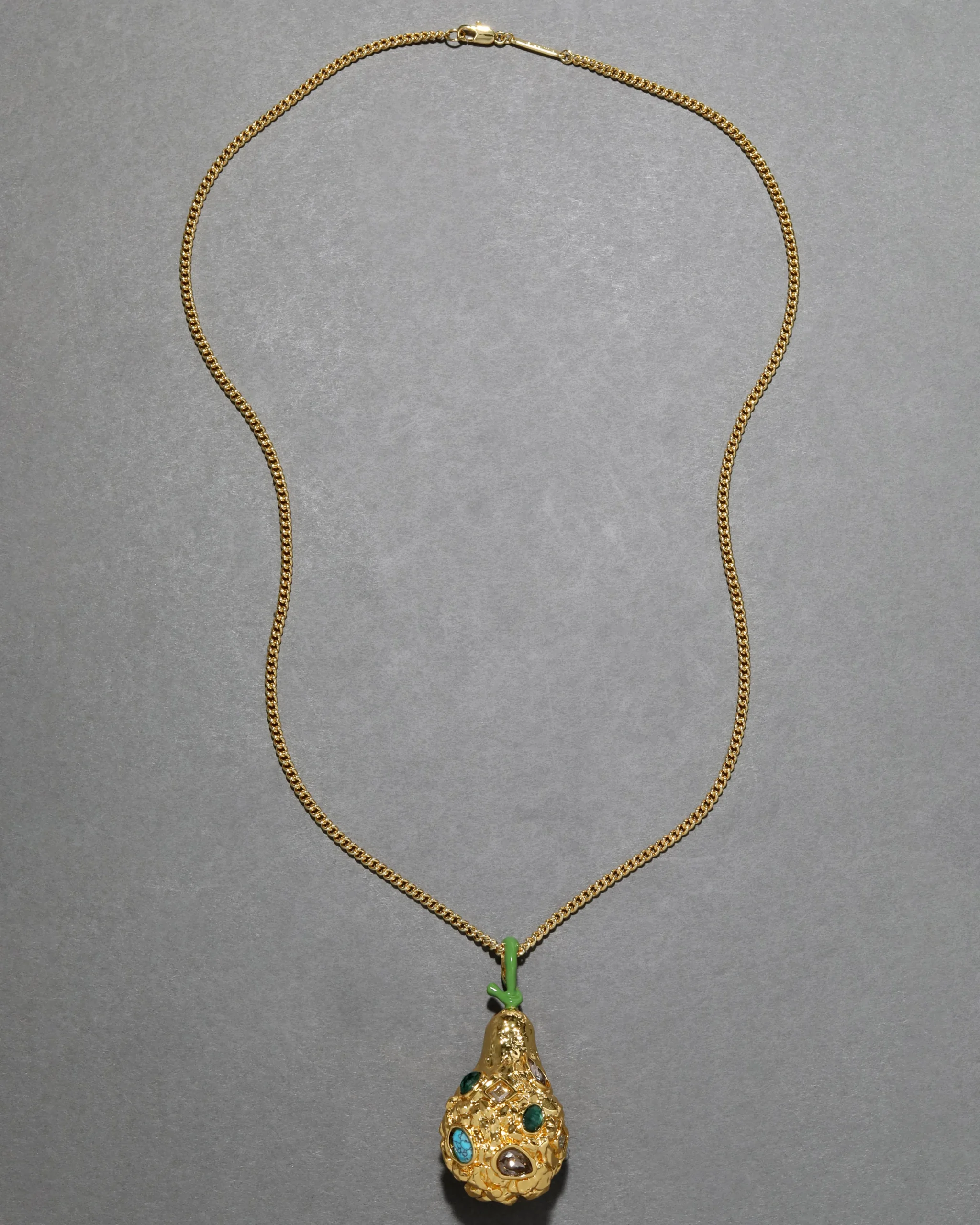 Brut Gold Jewel Studded Pear Pendant Necklace