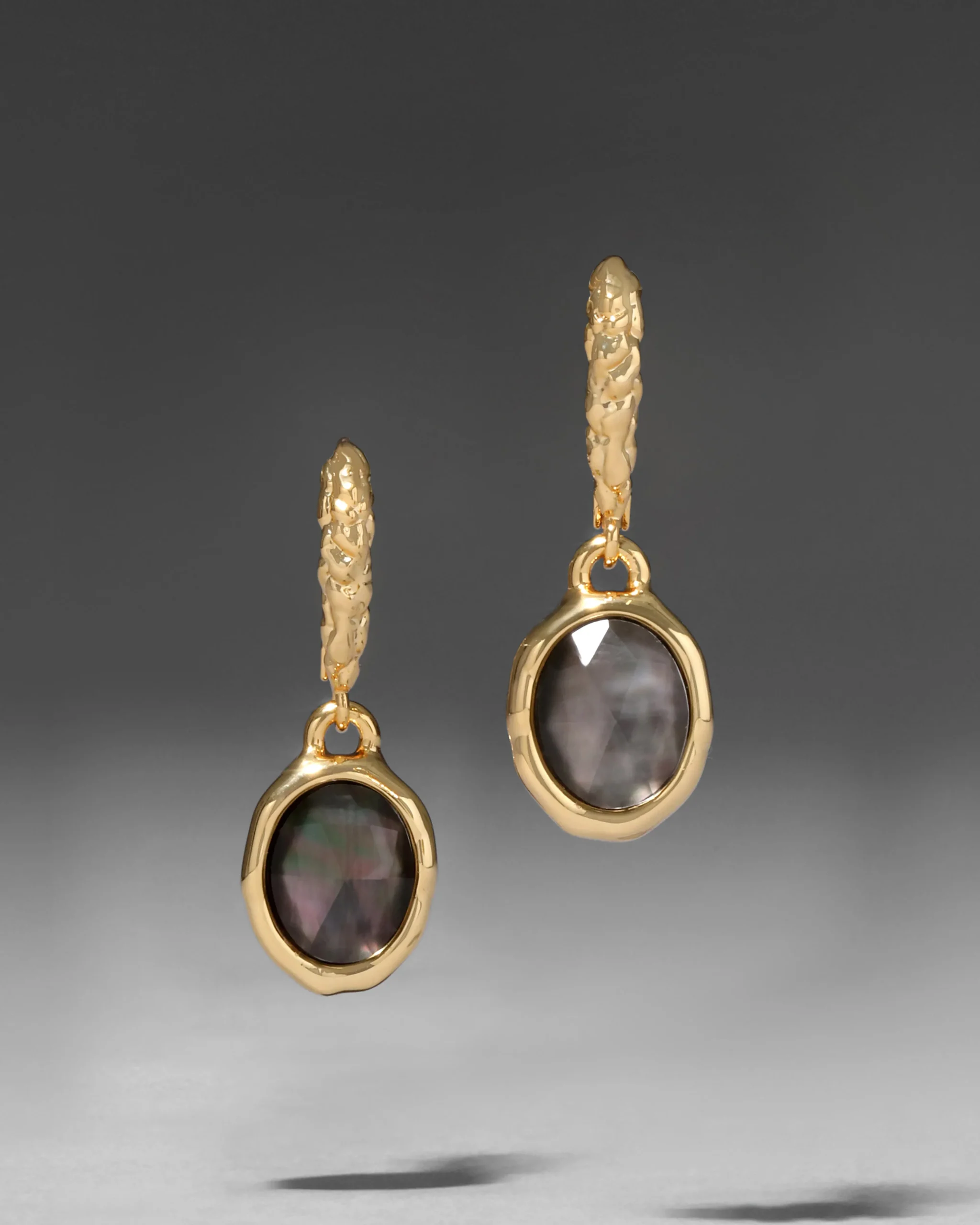 Brut Gold Linear Drop Earring- Black Mother of Pearl