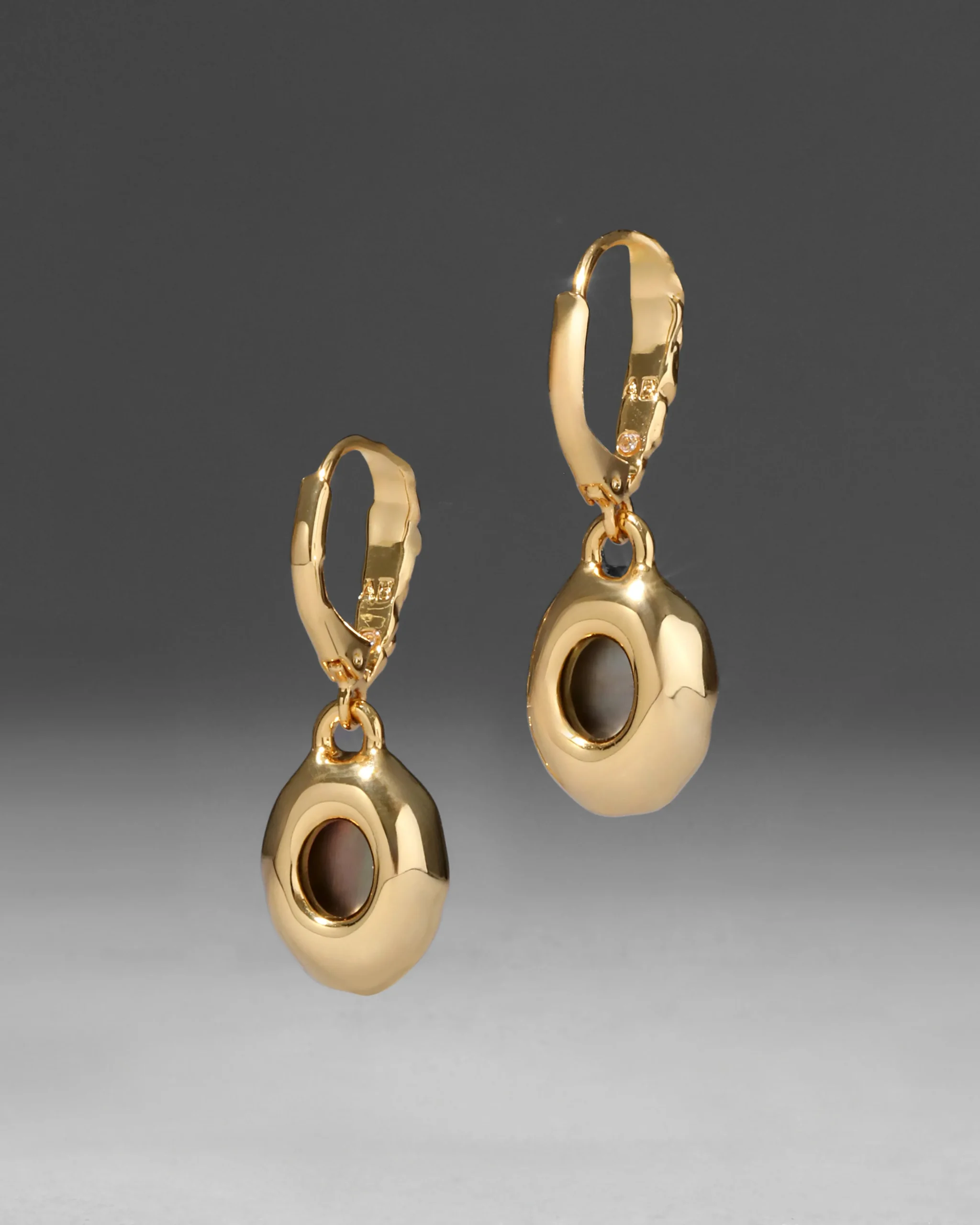 Brut Gold Linear Drop Earring- Black Mother of Pearl