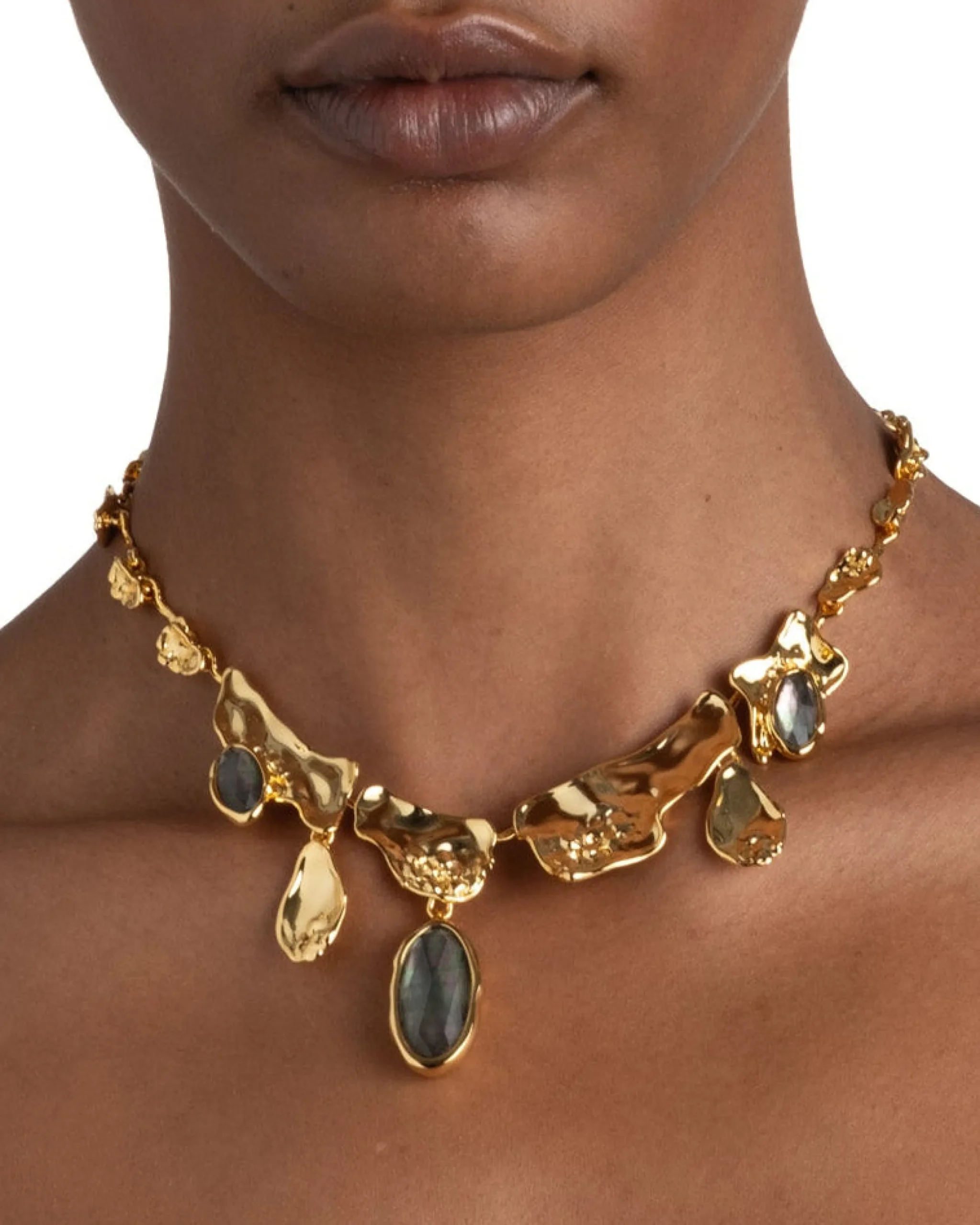 Brut Gold Reef Bib Necklace- Black Mother of Pearl