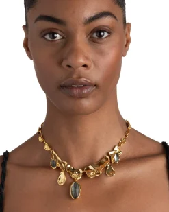 Brut Gold Reef Bib Necklace- Black Mother of Pearl