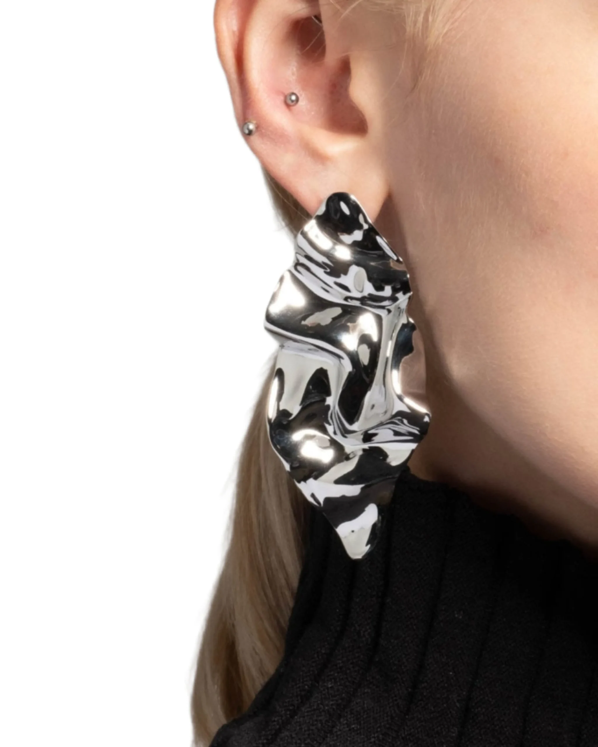 Crumpled Large Post Earring- Silver