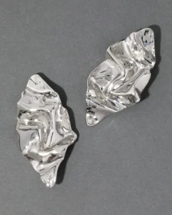 Crumpled Large Post Earring- Silver