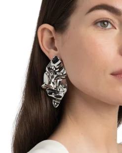 Crumpled Large Post Earring- Silver