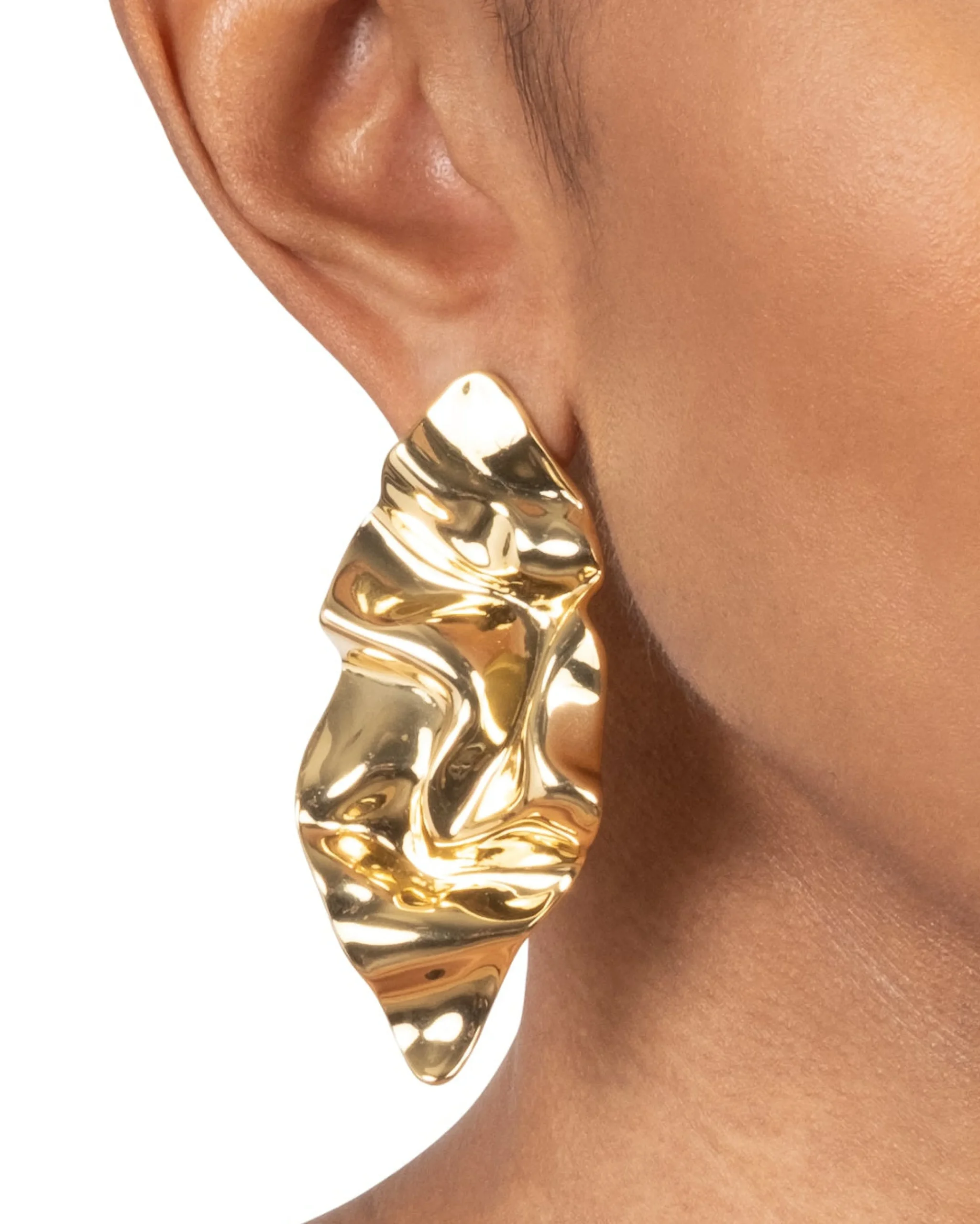 Crumpled Large Post Earring- Gold