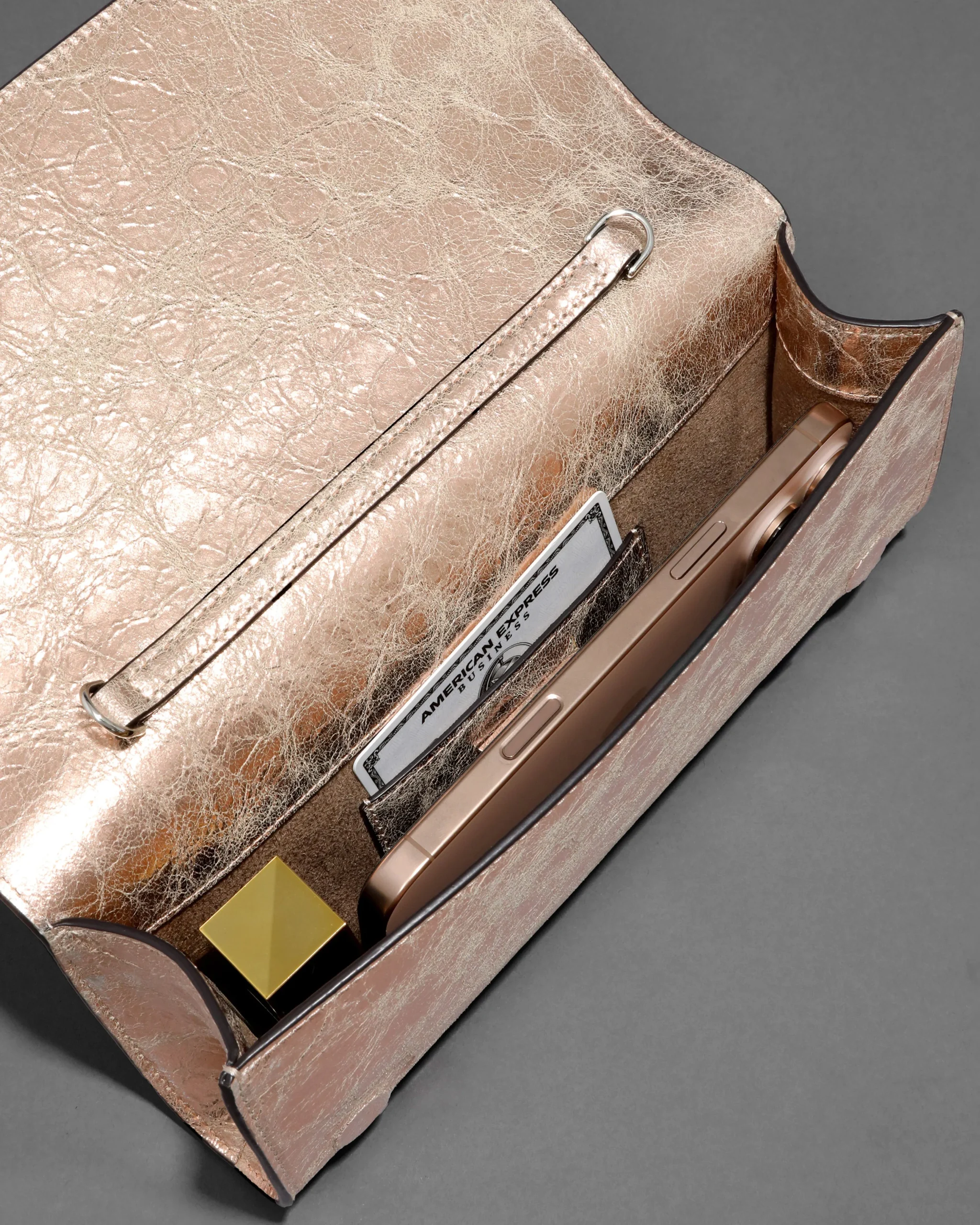 Crystal Curve Clutch- Crushed Rose Gold