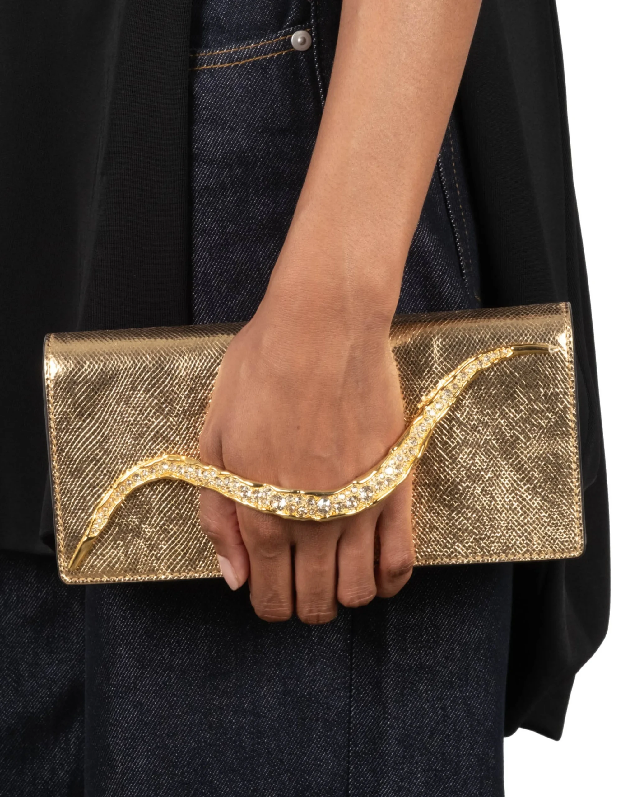 Crystal Curve Clutch- Gold