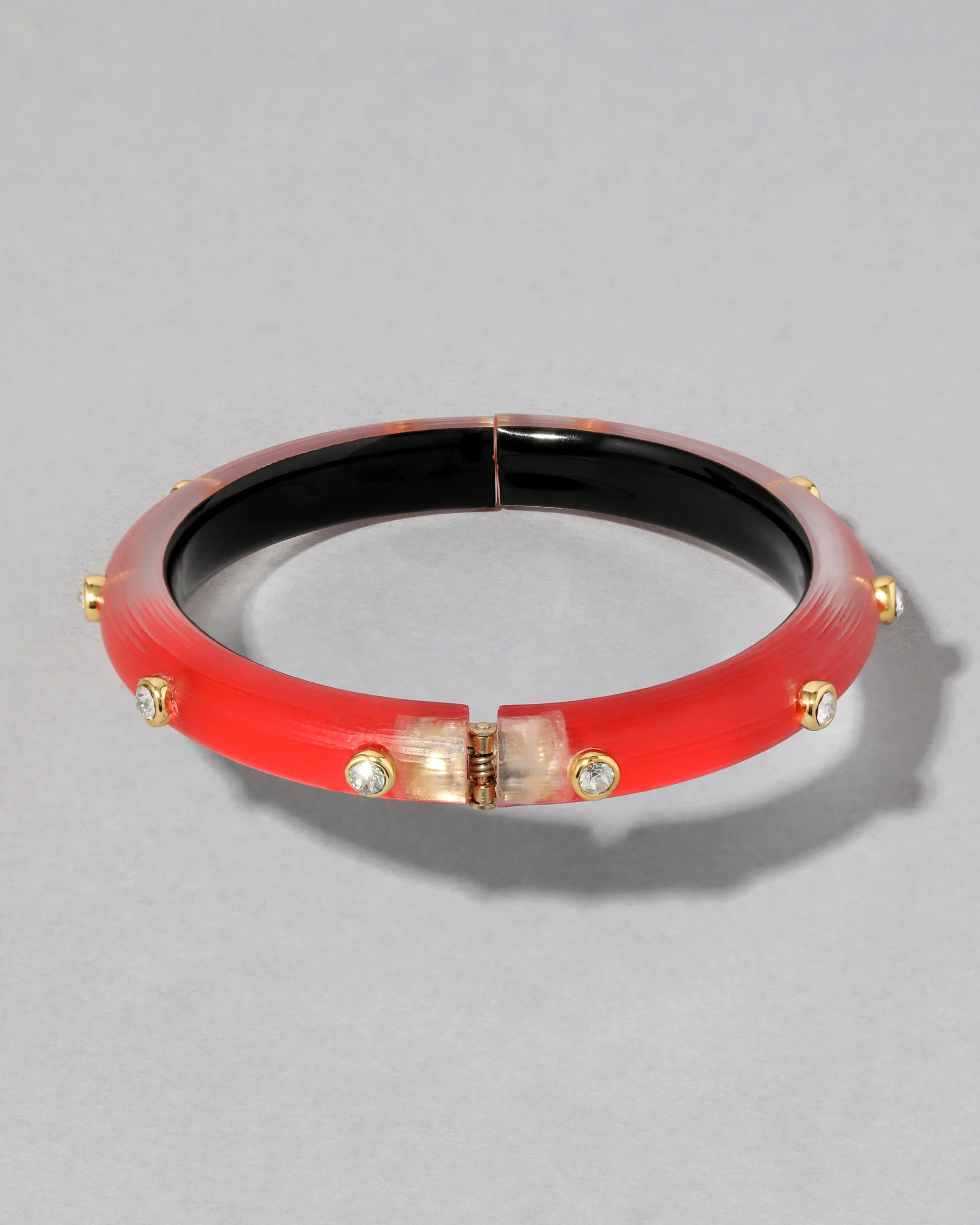 Crystal Studded Lucite Hinge Bracelet- Lipstick Red