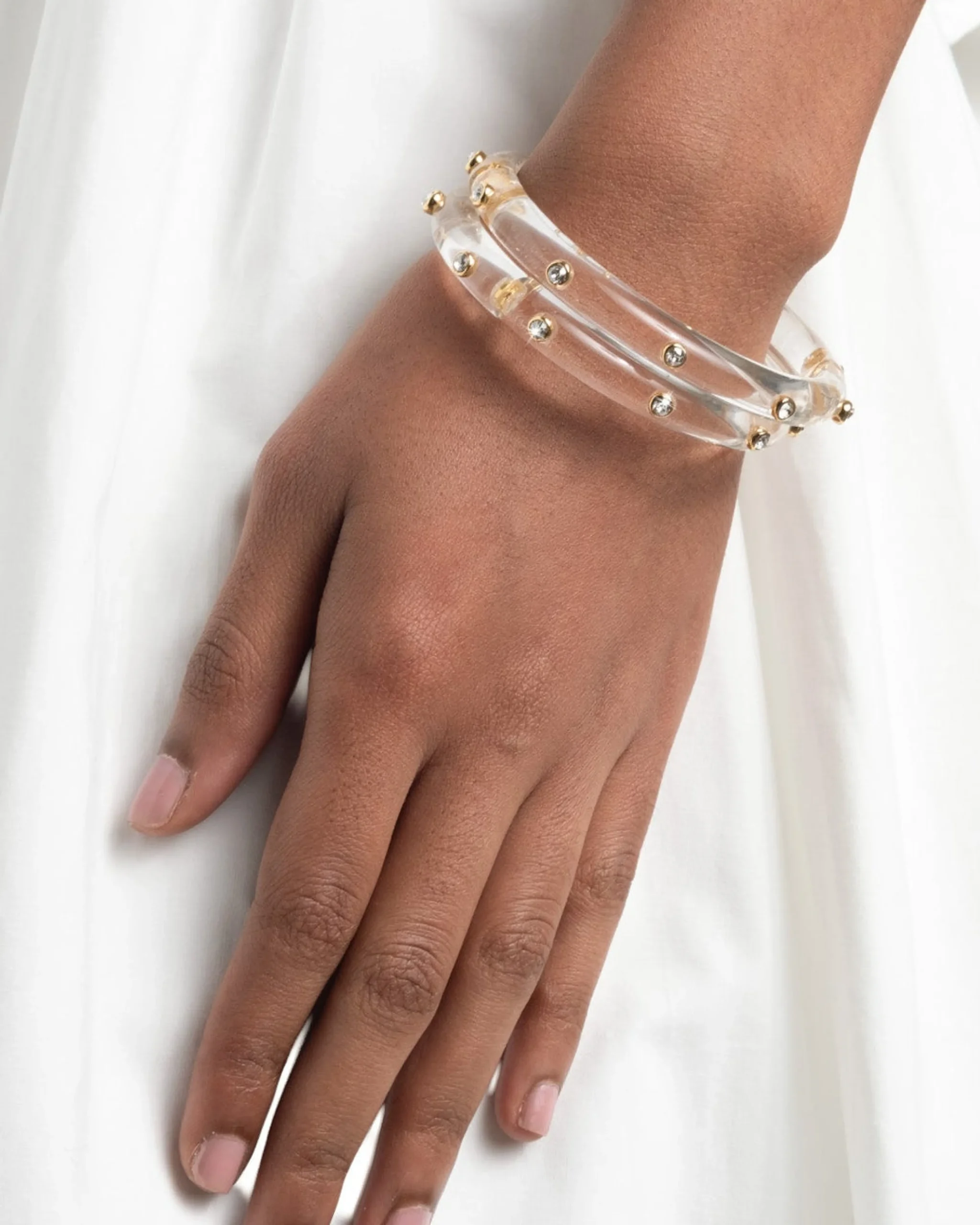 Crystal Studded Lucite Hinge Bracelet- Clear