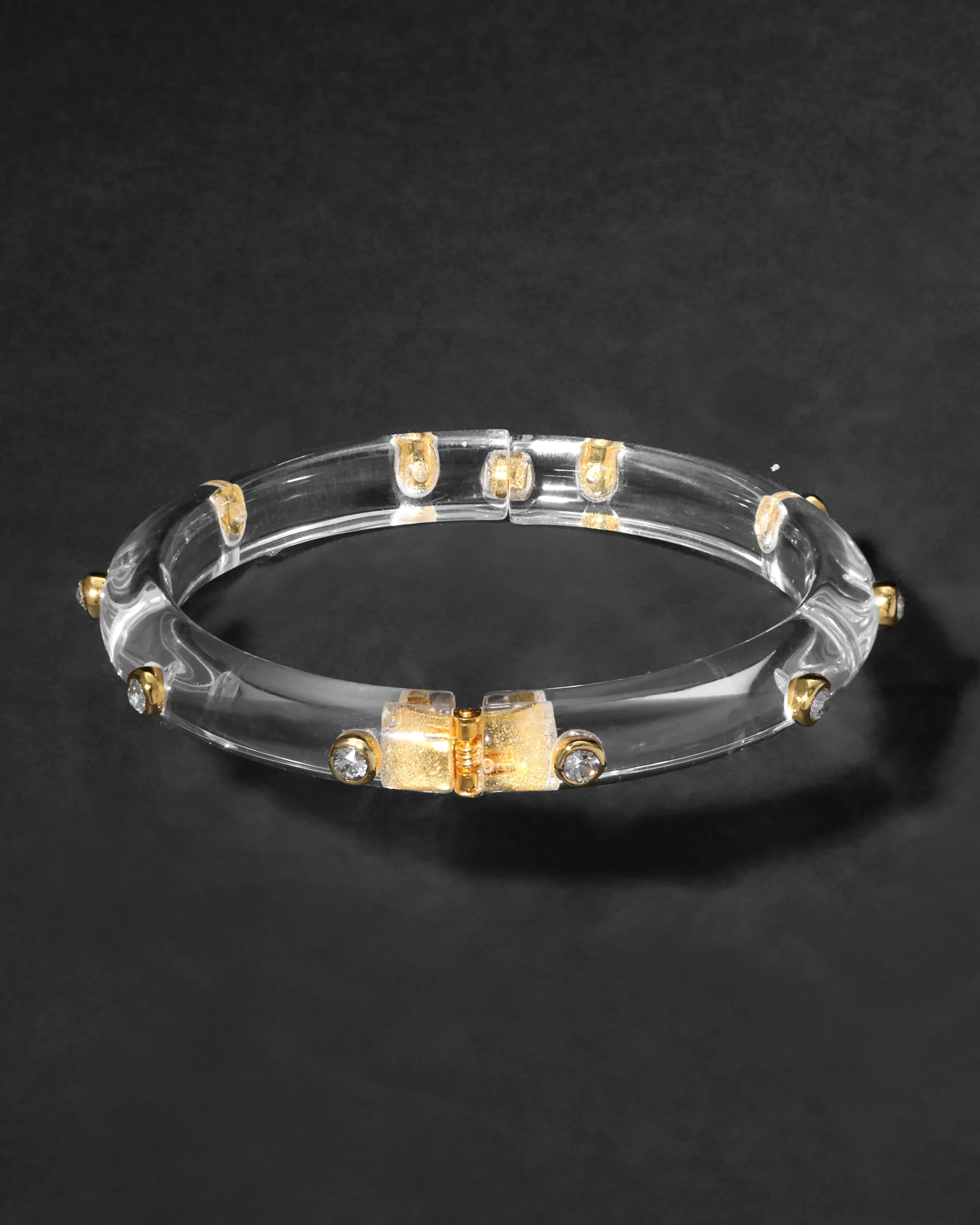 Crystal Studded Lucite Hinge Bracelet- Clear
