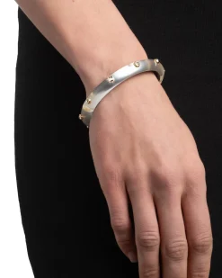 Crystal Studded Lucite Hinge Bracelet- White Opal