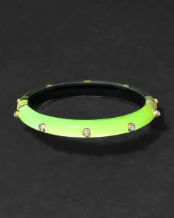 Crystal Studded Lucite Hinge Bracelet- Fluorescent Yellow