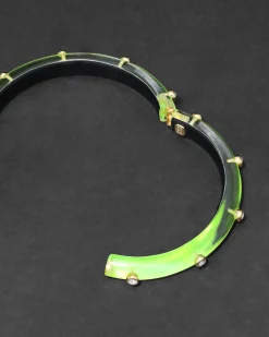 Crystal Studded Lucite Hinge Bracelet- Fluorescent Yellow