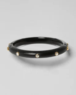 Crystal Studded Lucite Hinge Bracelet - Black
