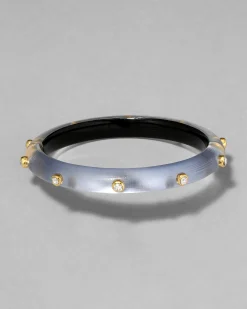 Crystal Studded Lucite Hinge Bracelet- Steel Blue