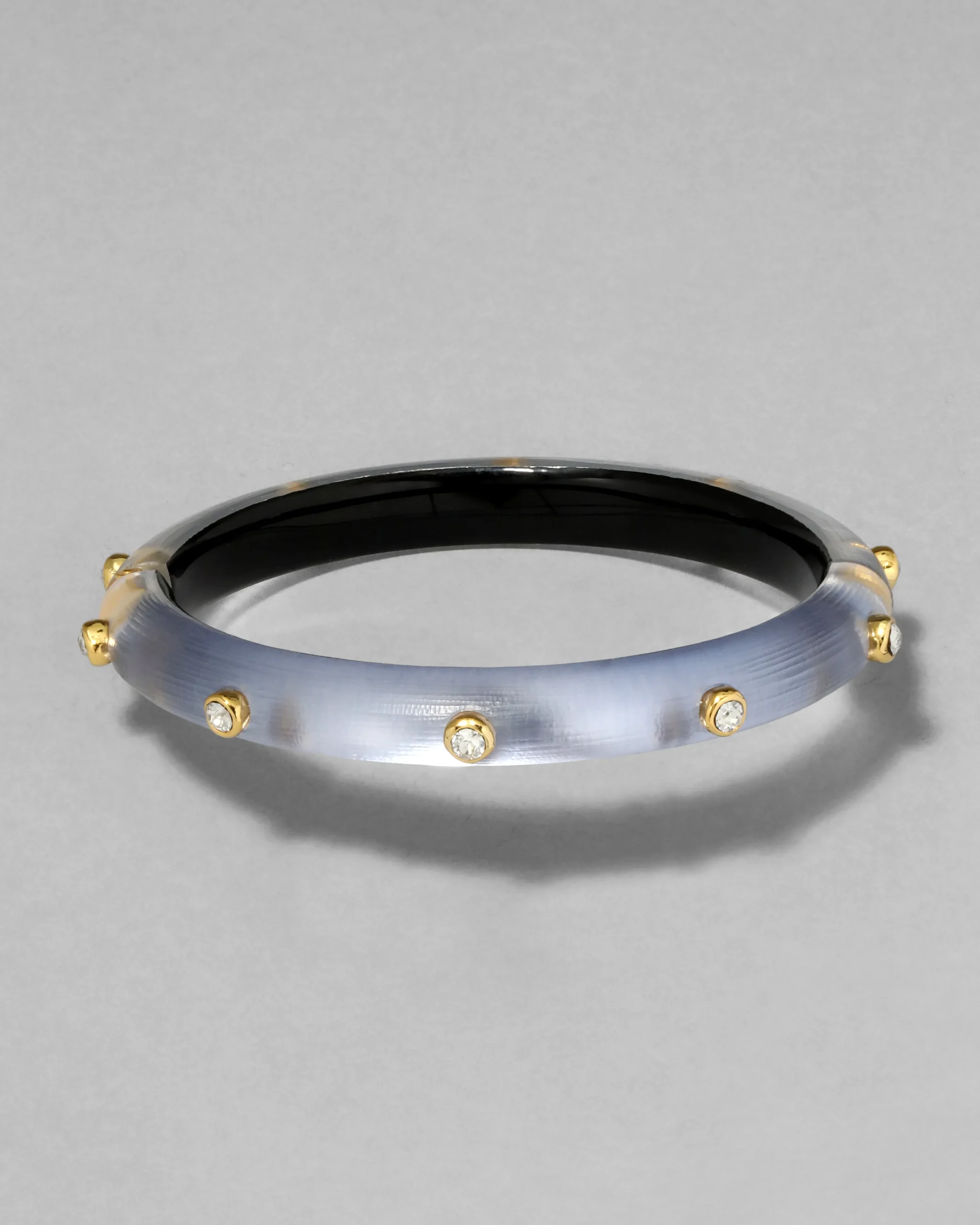 Crystal Studded Lucite Hinge Bracelet- Steel Blue