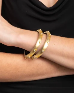 Crystal Studded Lucite Hinge Bracelet - Gold