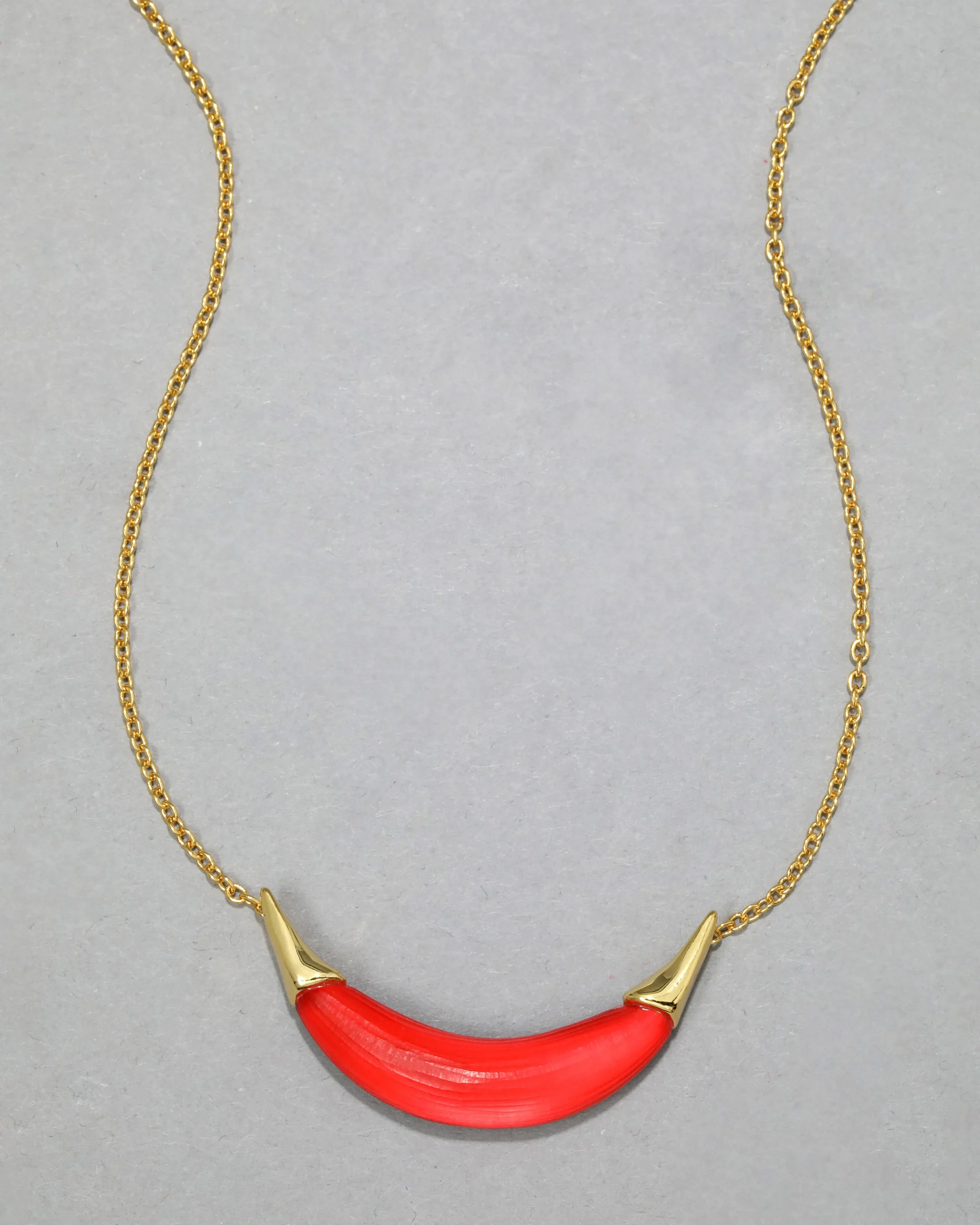 Gold Capped Crescent Lucite Necklace- Lipstick Red