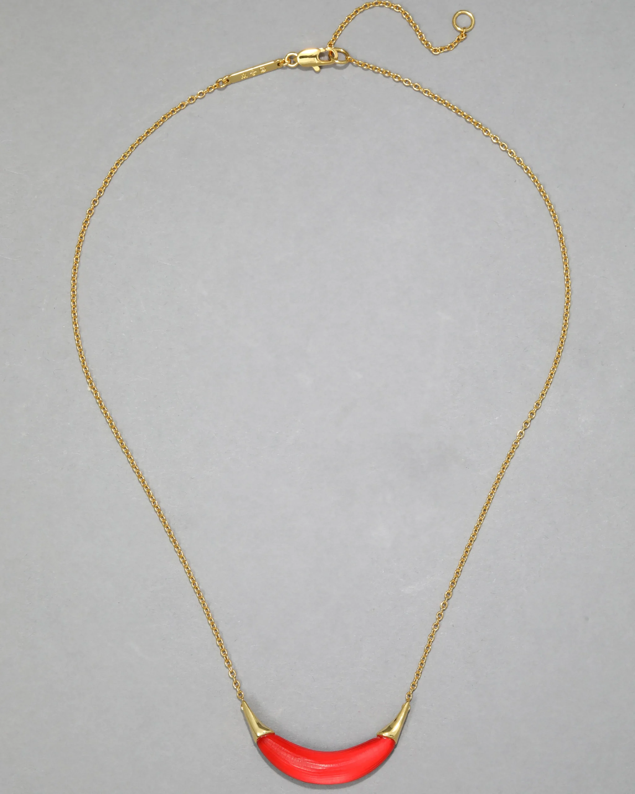 Gold Capped Crescent Lucite Necklace- Lipstick Red