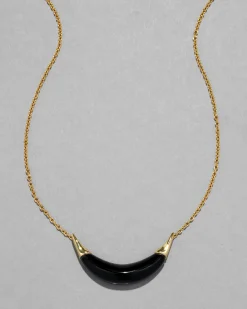 Gold Capped Crescent Lucite Necklace- Onyx
