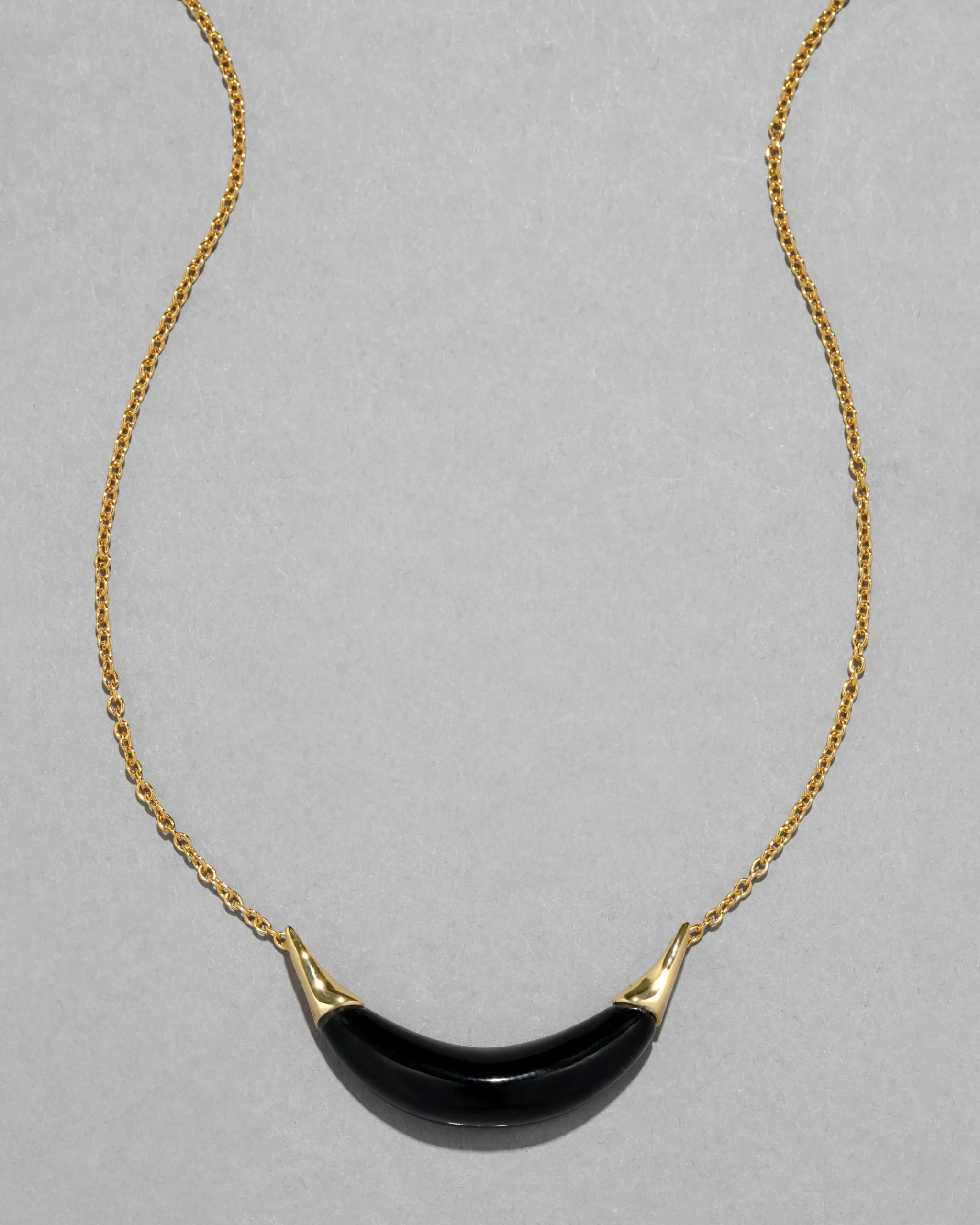 Gold Capped Crescent Lucite Necklace- Onyx