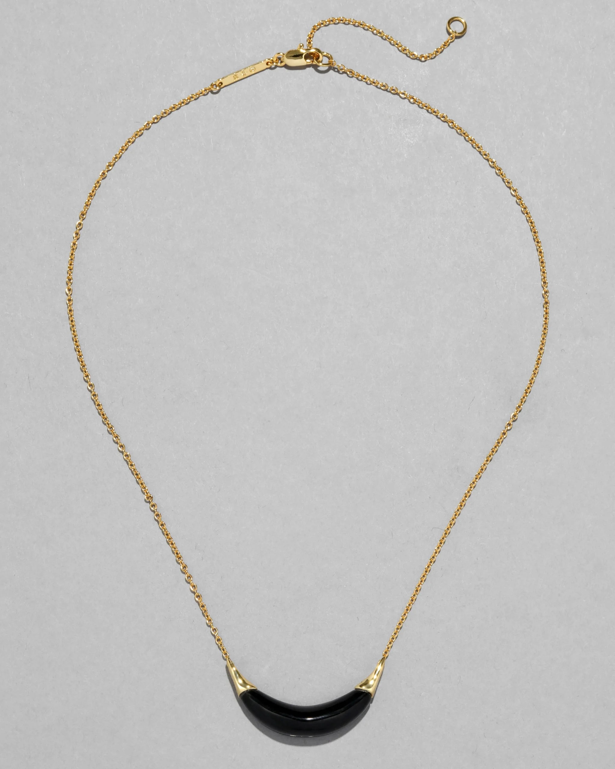 Gold Capped Crescent Lucite Necklace- Onyx